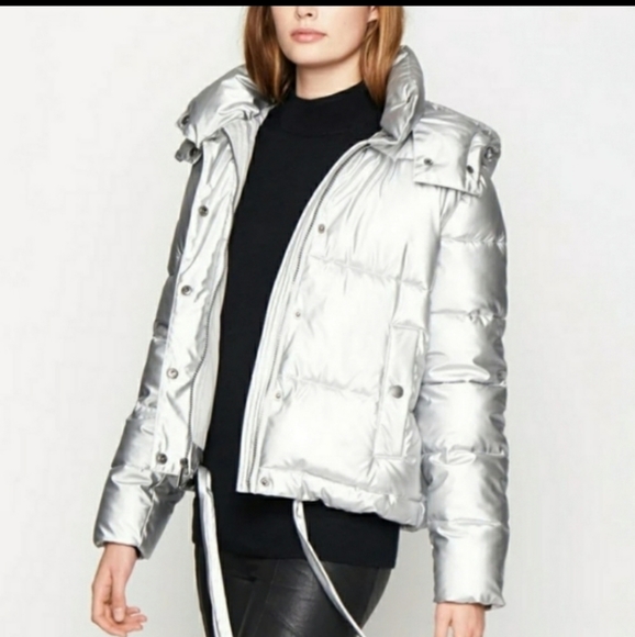 BCBG Generation Hooded Midweight Puffer Silver Jacket Medium - Picture 9 of 10